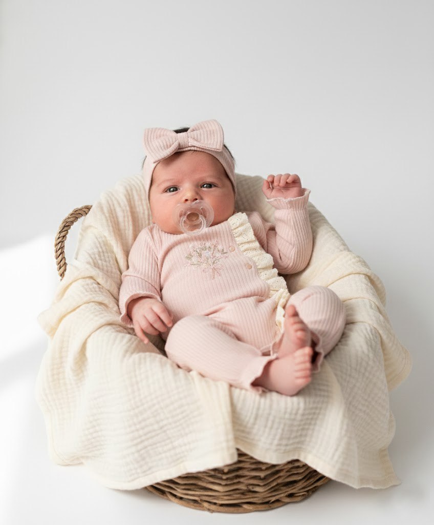 Ensemble bébé en maille côtelée avec bandeau – Élégance naturelle