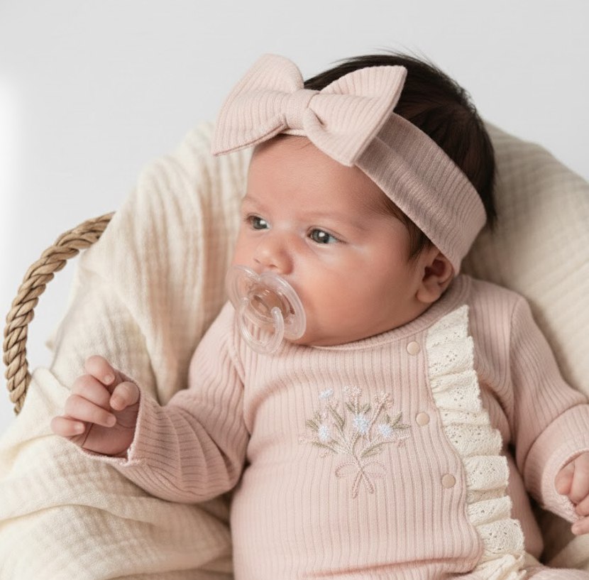 Ensemble bébé en maille côtelée avec bandeau – Élégance naturelle