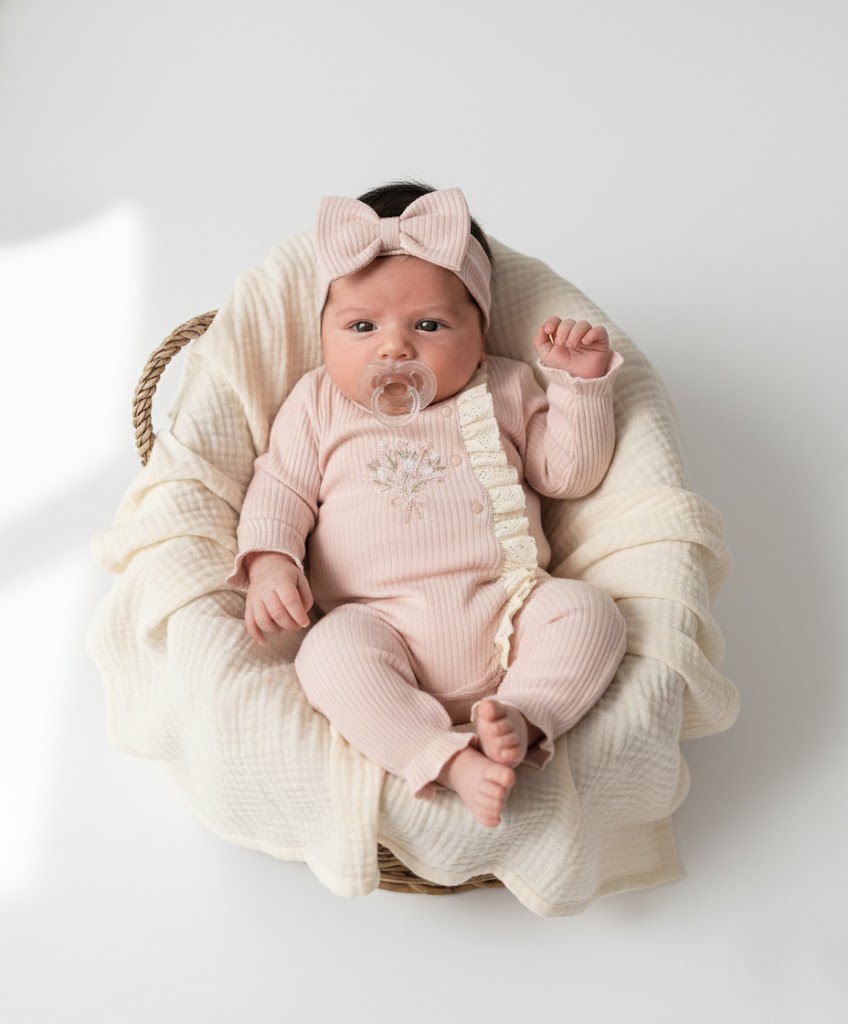 Ensemble bébé en maille côtelée avec bandeau – Élégance naturelle