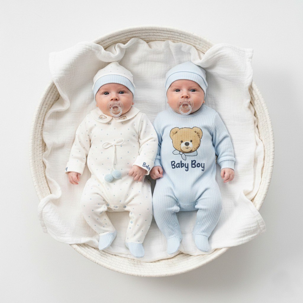 Pyjama bébé en coton avec bonnet – Douceur & confort (2 modèles)