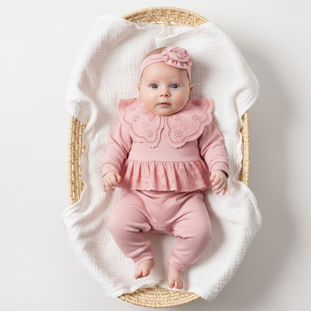 Ensemble Bébé Fille Rose 100% Coton – Douceur et Élégance pour Nouveau-né